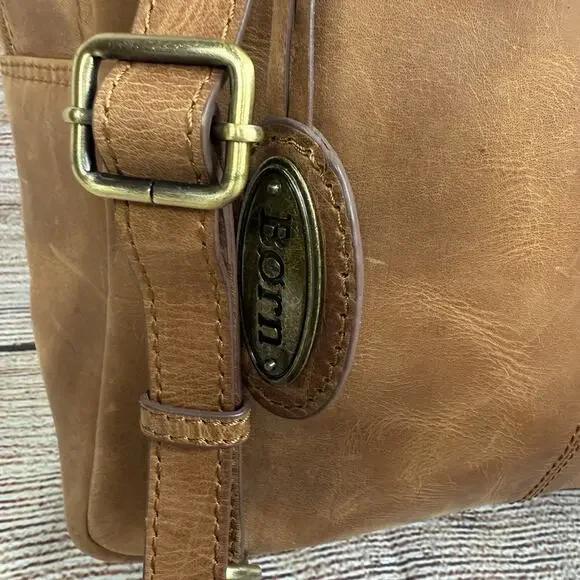 BORN Brown Leather Backpack Bag Distressed Bohemian Laser Cut Fringe Festival - Picture 7 of 16